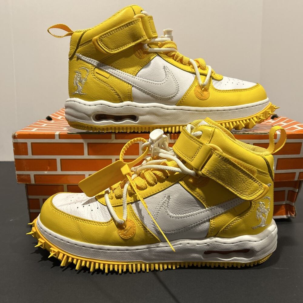 Size 9- Off-White x Nike Air Force 1 SP Leather Mid Varsity Maize W OG BOX - Picture 5 of 15